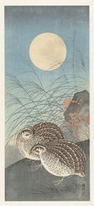 Dolunayda iki bıldırcın. by Ohara Koson
