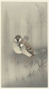 Yağmurda iki halka serçe by Ohara Koson