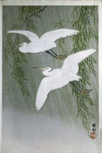 Serbest Uçan iki balıkçıl, 1907 (renkli gravür) by Ohara Koson