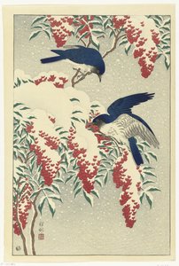 Nandina çalı üzerinde sinekkapan by Ohara Koson
