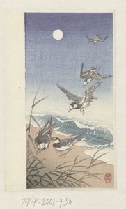 Dolunayda kuşlar by Ohara Koson