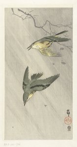 yağmurda ötücü kuşlar by Ohara Koson