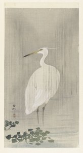 yağmurda ak balıkçıl by Ohara Koson