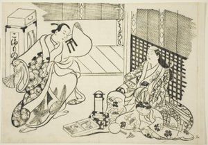 "Japon Kukla Oyunlarından Ünlü Sahneler (Yamato irotake)" dizisinden Her Türlü Ev Eşyası (Chodo zukushi) by Okumura Masanobu