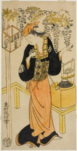 Aktör Sanogawa Mangiku I, "Sogazaki Shinju" oyununda Ohatsu rolünde Nakamura Tiyatrosu