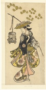 Kuş kafesi olan kadın by Okumura Toshinobu (attributed to)