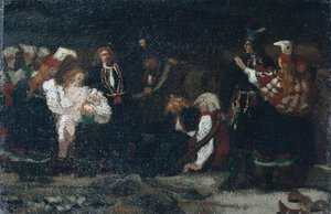 Çiftlik bahçesinde dövüş (tuval üzerine yağlı boya) by Olaf Isaachsen