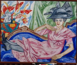 ""Sanatçının Kız Kardeşinin Portresi"" Resim, Olga Vladimirovna Rozanova (1886-1918) 1912 - Tuval üzerine yağlı boya - Devlet Sanat Müzesi, Yekaterinburg by Olga Wladimirowna  Rosanowa