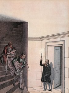 Josephine, Napolyon tarafından bir merdivenden indiriliyor by Onfray de Breville Job