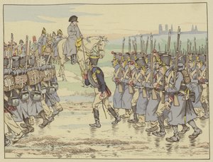 Fransız kampanyasındaki ordunun son birliği olarak bakan Napolyon, 16 Mart 1814, Reims yakınlarında yürüyor by Onfray de Breville Job