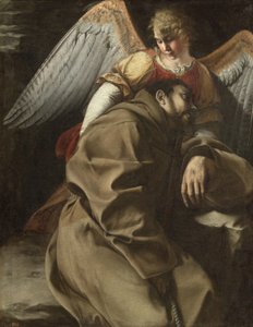 Bir melek tarafından desteklenen Aziz Francis, c.1607 (tuval üzerine yağlıboya) by Orazio Gentileschi