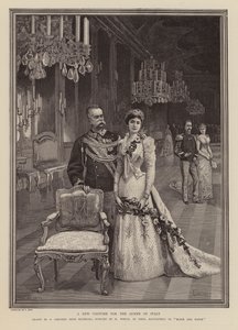 İtalya Kraliçesi Savoylu Margherita için yeni elbise (gravür) by Oreste Cortazzo
