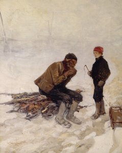 Yaşlı adam ve buzun üzerinde bir çocuk