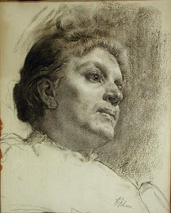 Bir Kadının Başı (kağıt üzerinde kömür) by Oscar Fehrer