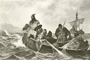 Vineland kıyılarında Leif Ericson (gravür) by Oscar Wergeland