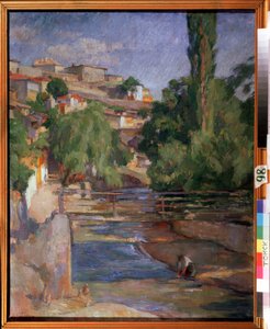 ""Köprü ve nehir ile manzara"" Resim Osip Emmanuelovich Braz (1872-1936) 1912 Devlet Sanat Müzesi, Tomsk