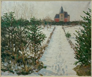 Kale / kilise ile kar manzarası by Oskar Moll