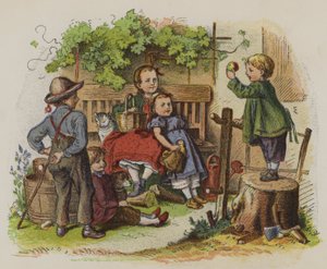 Açık havada oynayan bir grup çocuk (renkli taş) by Oskar Pletsch