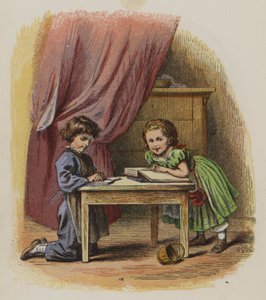 Kitap okuyan iki çocuk (renkli taş)