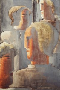 Dört Başlı Grup Gri Mavi, Folkwang-Çalışma III; Vier Kopfergruppe Graublau, Folkwang-Studie III by Oskar Schlemmer
