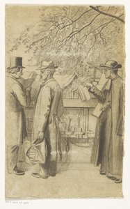 Paris'te bir rıhtımda kitap tezgahının önündeki insanlar by Oswald Heidbrinck
