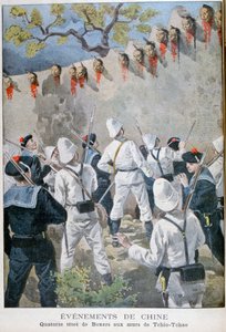 Tchio-Tchao duvarlarında on dört Boksör kafası, Çin, 1900 by Oswaldo Tofani