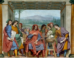 Laurent de Medici (1449-1492) (Muhteşem Lauren: Lorenzo il Magnifico) Floransalı sanatçıların ortasında oturuyor. Ottavio Vannini (1585-1643) tarafından yapılan fresk. 1635 yaklaşık Sala