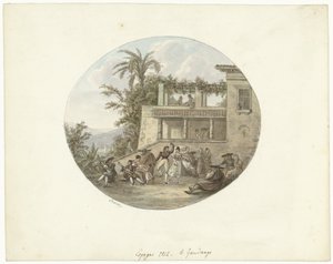 Bir hanın önündeki terasta dansçılar le fandango (nesne üzerindeki başlık) by Otto Baron Howen