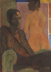 Arka perdeli Otoportre, yaklaşık 1929. by Otto Mueller