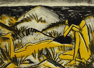 Dunes Bir Oturan ve Kız Yatarak by Otto Mueller