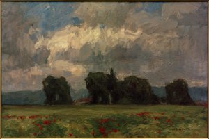 Poppies ile koyu kavak manzara by Otto Ubbelohde