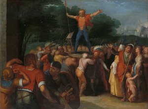 Brinno Kalkan Üzerine Yükseltildi Brinio Caninifate Şefliğine Atandı (Brinio Kalkanda Yükseltildi) Batavianların Romalılara Karşı İsyanı üzerine on iki diziden biri by Otto van Veen