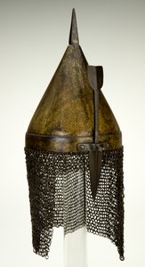 Miğfer, belki 16. yüzyıl, 19. yüzyılda modifiye edilmiş (yaldızlı paslı demir) by Ottoman School