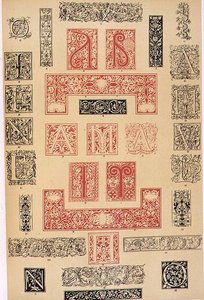 Aldine, Giunta ve Stephan tarafından yayınlanan 16. yüzyıl İtalya ve Fransa'dan Tipografik Bezeme Örnekleri, bölüm XIX, levha XC, 'Süsleme Grameri' 1868'den (renkli taş) by Owen Jones