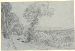 "Genazzano 9 Temmuz 1869"a bakan İtalyan dağ manzarası. by P.C. Skovgaard