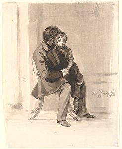 Johan Thomas Lundbye, kucağında Olympia Freund ile. by P.C. Skovgaard