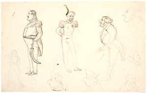 Frederik VII ve diğerlerinin karikatürü, i.a. Grundtvig, muhtemelen Orla Lehmann ve ark. by P.C. Skovgaard