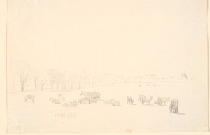 Tuzağa düşen inekler, arka planda Tagens Mølle by P.C. Skovgaard