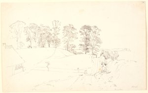 Ağaçlar ile manzara. by P.C. Skovgaard