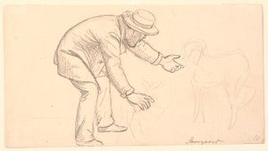 Geyik çocuğun üzerine eğilen ve bir köpeğe işaret eden adam by P.C. Skovgaard