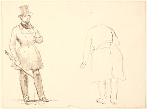 Şemsiyeli duran beyefendi ve arkadan görülen eğilerek selam veren beyefendi by P.C. Skovgaard