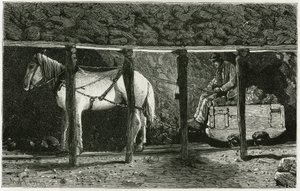 Berlaine ile bir galerinin iç. Camille Lemonnier (1844-1913) Belçikalı yazar tarafından “Belçika” hikayesini örneklemek için Ferat tarafından gravür. Le Tour du monde
