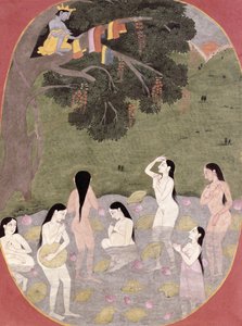 İnek Kızların kıyafetleriyle Krishna, Tehri-Garhwal, c.1820-30