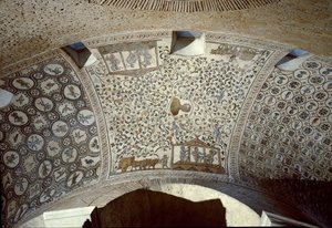 Erken Hıristiyan sanatı: hasat sahnesi. 4. yüzyıldan kalma mozaik detayı by Paleo Christian