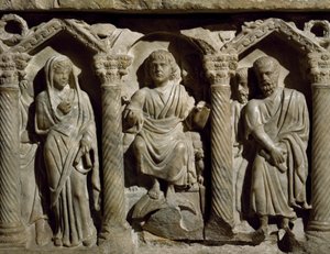 Blessed Giles Lahdi olarak da bilinen Erken Hıristiyan lahiti, mermer, San Bernardino Hitabeti, Perugia, Umbria, Detay, İtalya, 4. yüzyıl