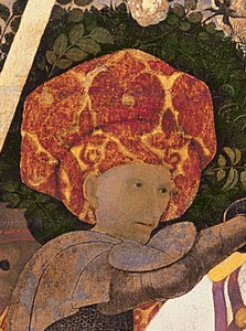 San Romano Savaşı, Floransalı paralı askerlerin Niccolo da Tolentino d.1435 lideri başkanının detayı, 30690 panel detayında c.1450-60 tempera by Paolo Uccello