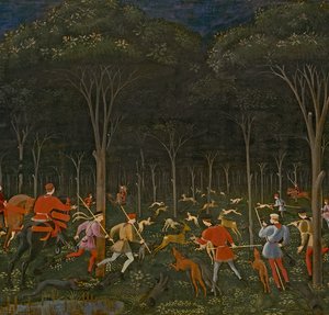 Ormandaki Av, c.1465-70, 100861 panel detayı üzerine yağlı boya