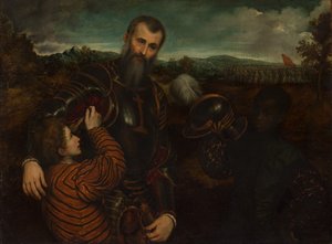 İki Sayfalı Zırhlı Bir Adamın Portresi. by Paris Bordone