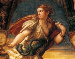 Parmigianino (1503-1540) olarak bilinen Francesco Mazzola tarafından Diana ve Actaeon Efsanesi, fresk, detay, Rocca Sanvitale, Fontanellato, Emilia Romagna by Parmigianino