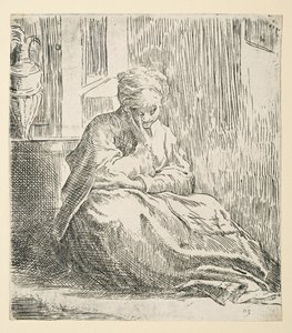Saint Thais (Etching) olarak bilinen yerde oturan kadın by Parmigianino